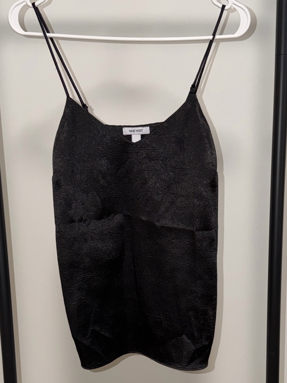Nine West Black Satin Cami Top Size Small | Y2K Minimalist Adjustable Strap Tank